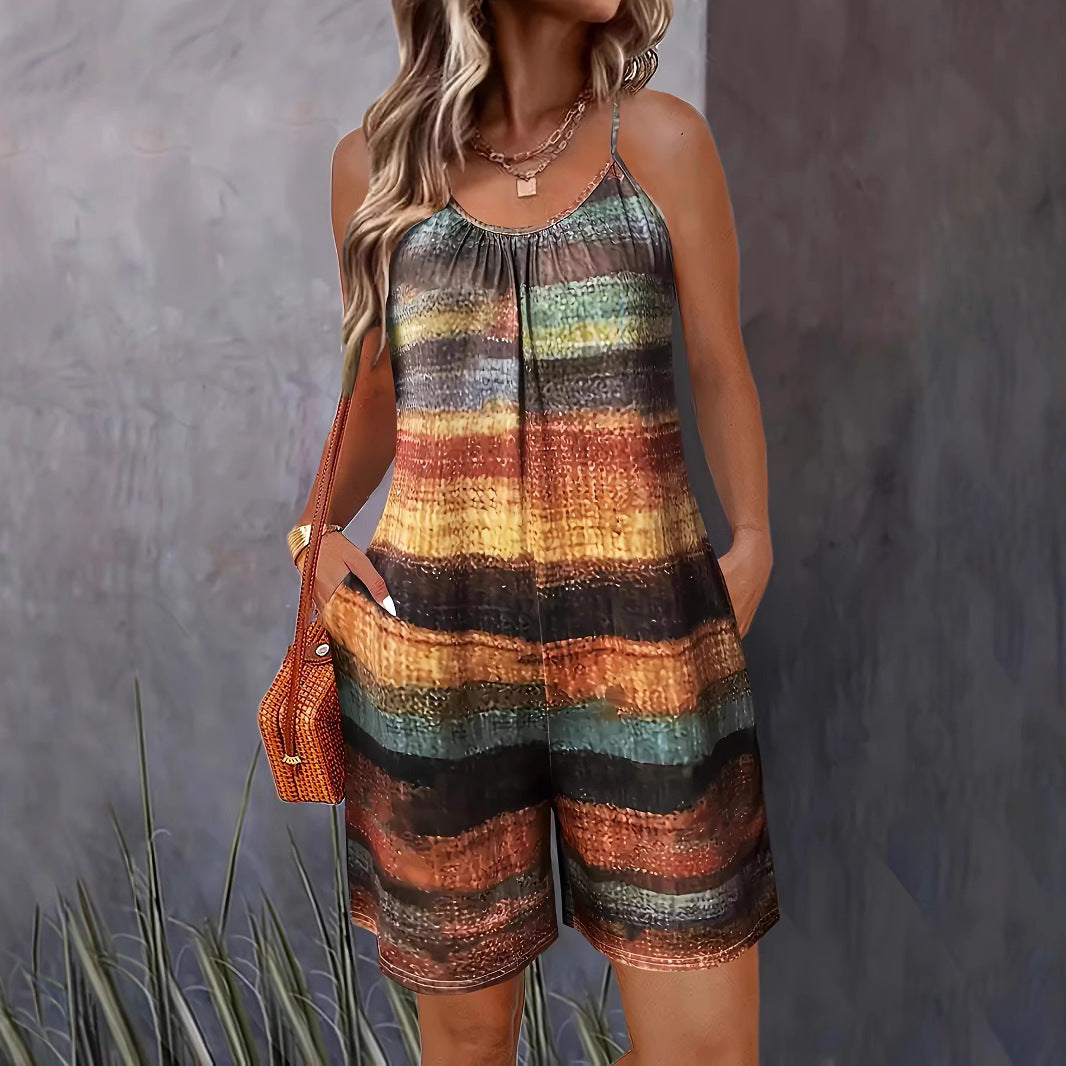 Damen lässiger Jumpsuit mit charakteristischem Streifenmuster und praktischen Taschen EB