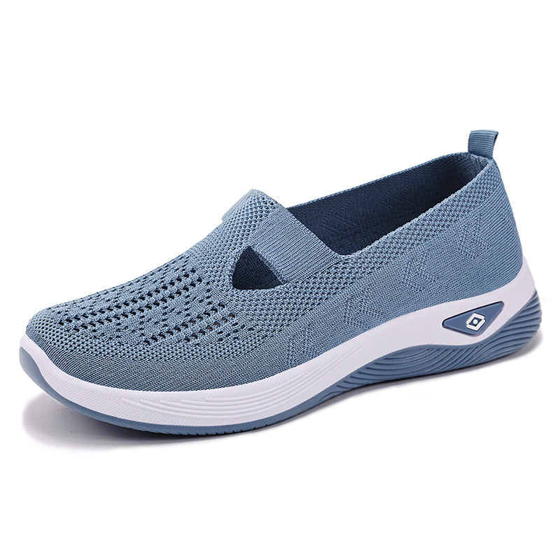 Damen Bequeme Slip-On Freizeitschuhe mit atmungsaktivem Strickoberteil EB