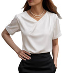 Damen Elegantes V-Ausschnitt Blusenshirt mit kurzärmeligen Design EB