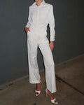 Damen Eleganter Jumpsuit mit weitem Bein und klassischem Kragen EB
