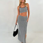 Damen Crop-Top und Rock Set mit seitlichem Schlitz EB