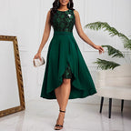 Damen Elegante Schnitt Midi-Kleid mit asymmetrischem Saum und floralem Oberteil EB