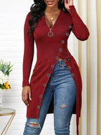 Damen Strickmantel mit asymmetrischem Schnitt und dekorativen Knopfdetails EB