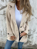 Damen Fleece Mantel mit doppelter Knopfleiste und schickem Reverskragen EB