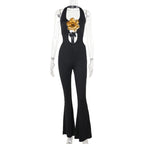 Damen Eleganter und figurbetonter Jumpsuit mit flared Hosen EB