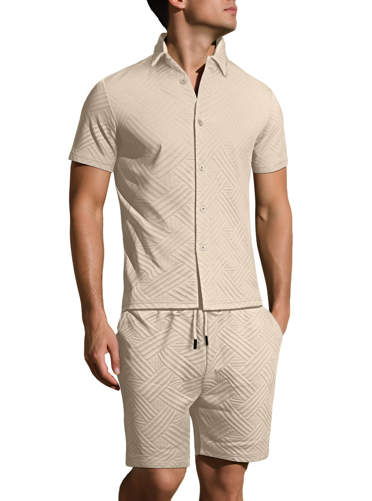 Kurzarm-Hemd und Bermudashorts Set mit Webstruktur