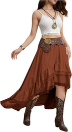 Damen Boho Maxi-Rock mit asymmetrischem Saum und Spitzenverzierungen EB