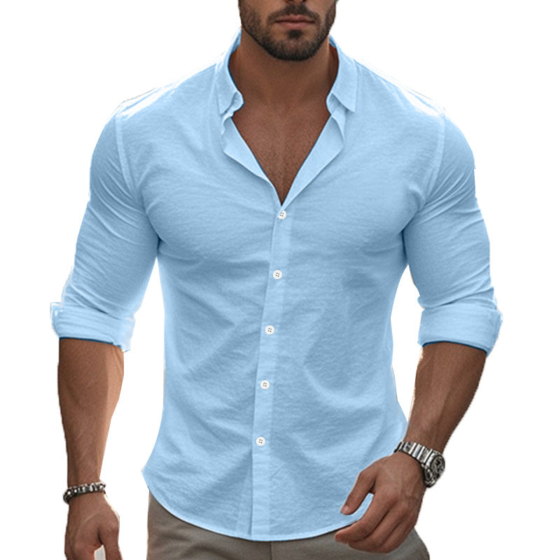 Herren elegantes langärmliges Hemd mit moderner Knopfleiste EB