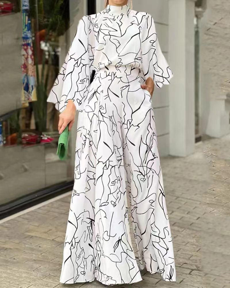 Eleganter Jumpsuit mit Stehkragen und Ballonärmeln