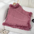 Damen kuscheliger Strickponcho mit samtigem Fellbesatz EB