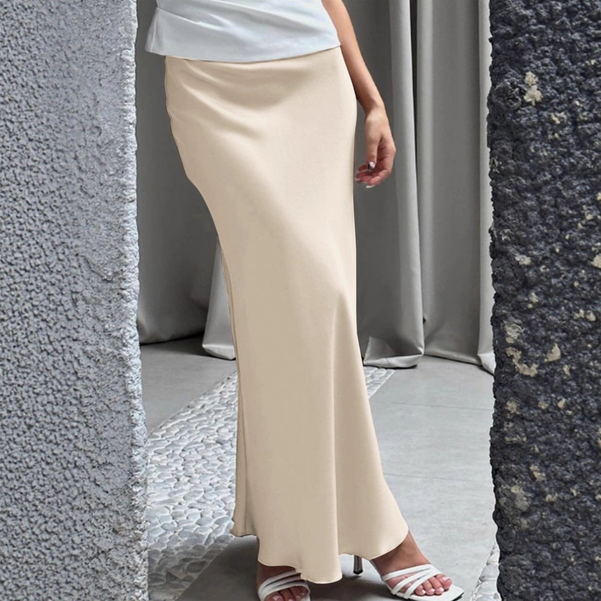 Damen Elegante Maxirock mit fließendem Schnitt und hohem Taillenbund EB