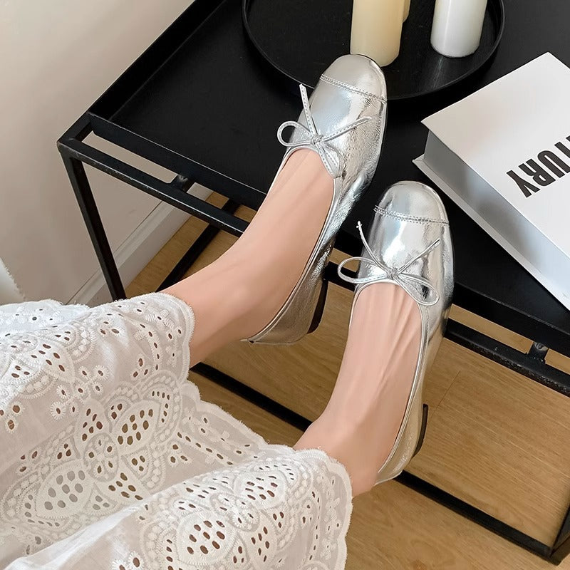Damen Ballerinas mit schicker Schleifenverzierung und elegantem Metallfinish EB
