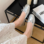 Damen Ballerinas mit schicker Schleifenverzierung und elegantem Metallfinish EB