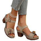 Damen komfortable Absatzsandalen mit floralen Details und rutschfester Sohle EB