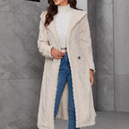 Damen Fluffy Mantel mit Kapuze und Knopfverschluss EB