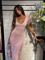 Damen elegantes figurbetontes Maxikleid mit V-Ausschnitt EB