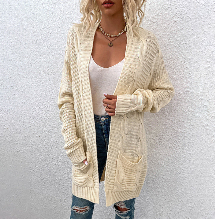 Damen Grobstrick-Cardigan mit großen Taschen und strukturiertem Design EB