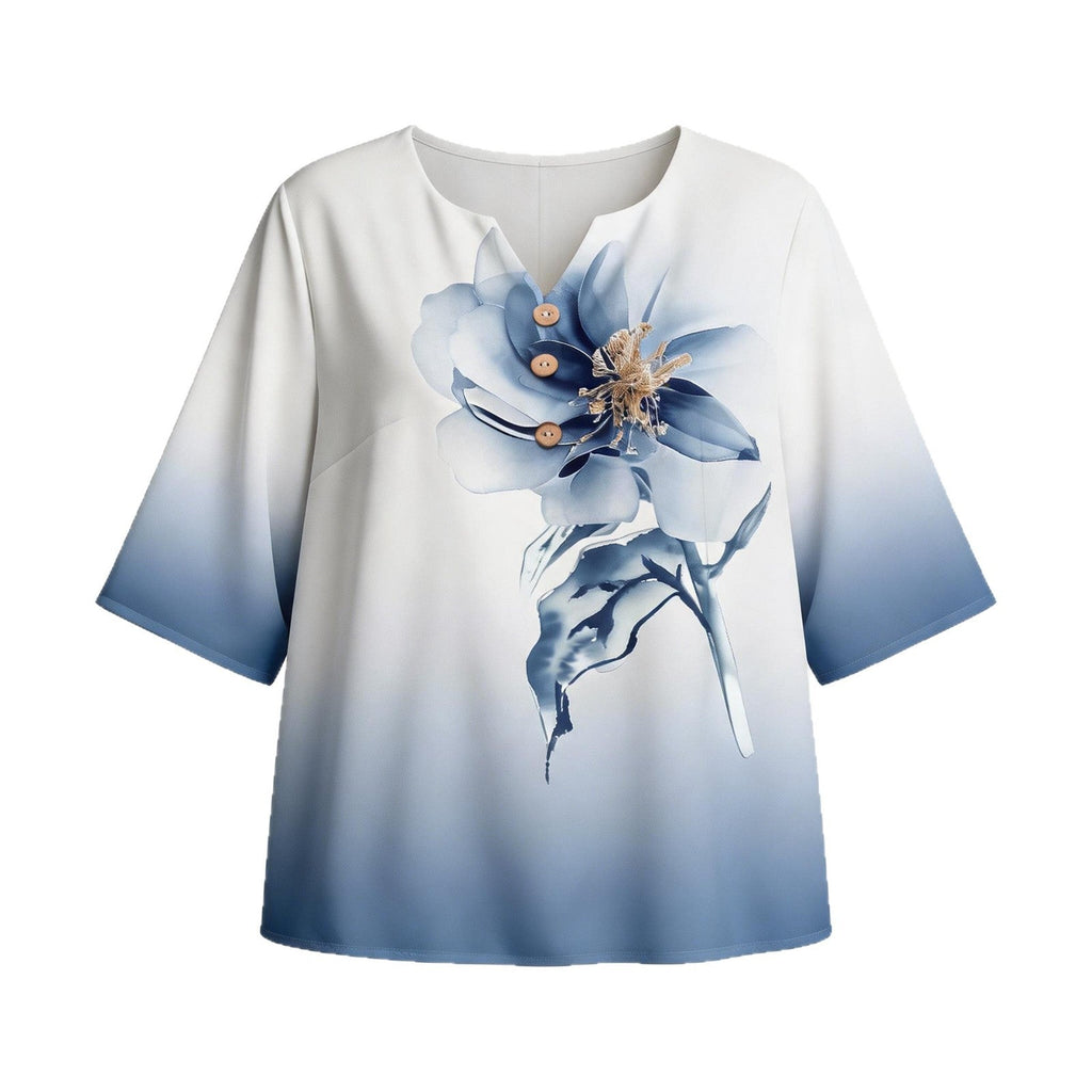 Damen Elegante Bluse mit floralem Design und Knopfleiste EB