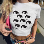 Damen Crop-T-Shirt mit kreativem Augenmotiv EB