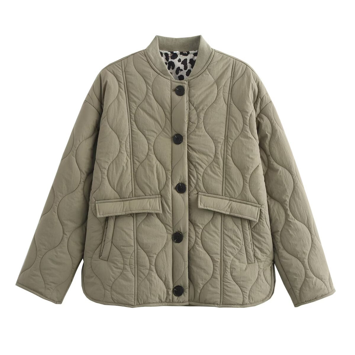 Damen gesteppte Übergangsjacke mit praktischen Taschen und elegantem Stehkragen EB