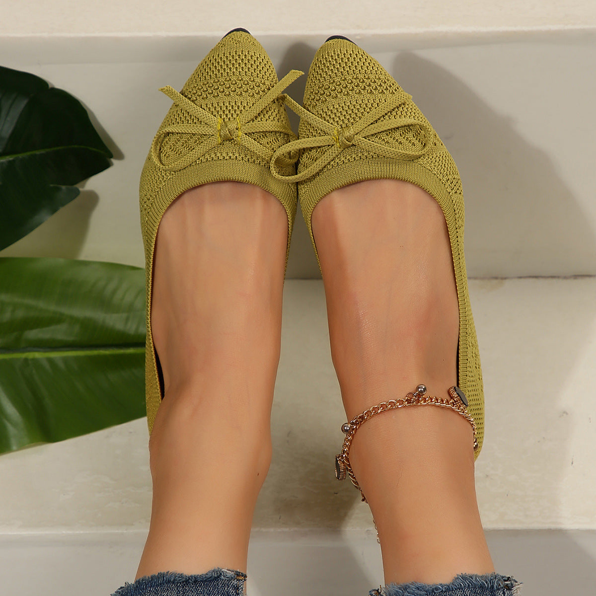 Damen elegante Ballerinas mit stylischem Schleifen-Detail aus atmungsaktivem Gewebe R&B