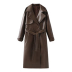 Damen Kunstleder-Trenchcoat mit modischem Schnitt und praktischen Taschen EB