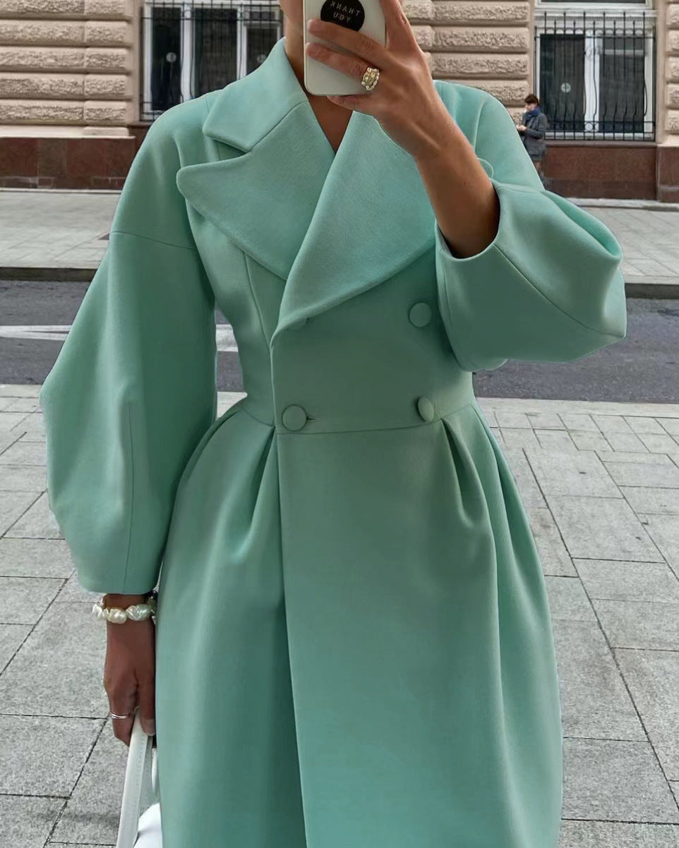 Damen eleganter Trenchcoat mit hohem Schlitz und Puffärmeln EB