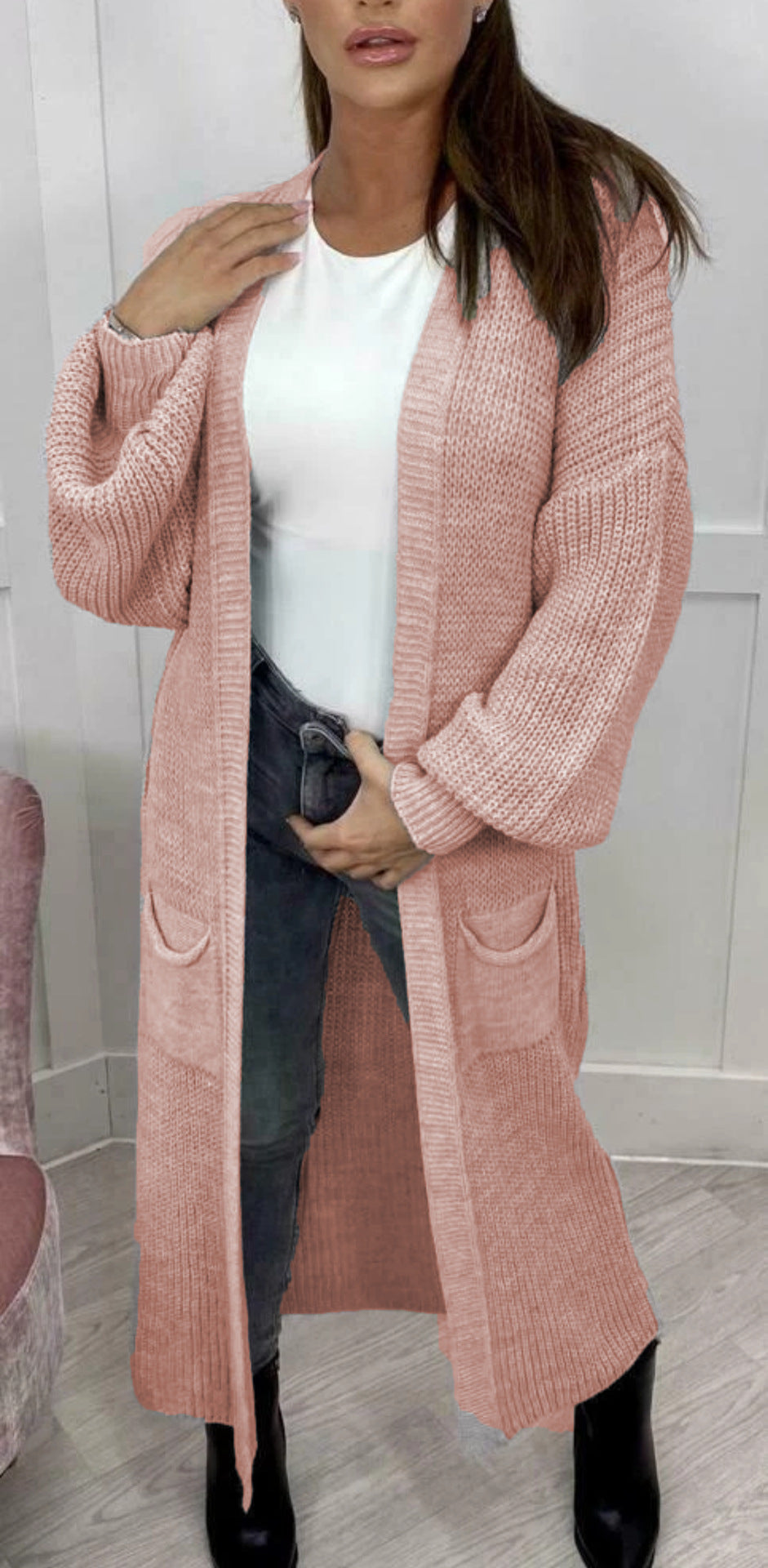 Damen Grobstrick-Cardigan im romantischen Design mit offenen Ärmeln EB
