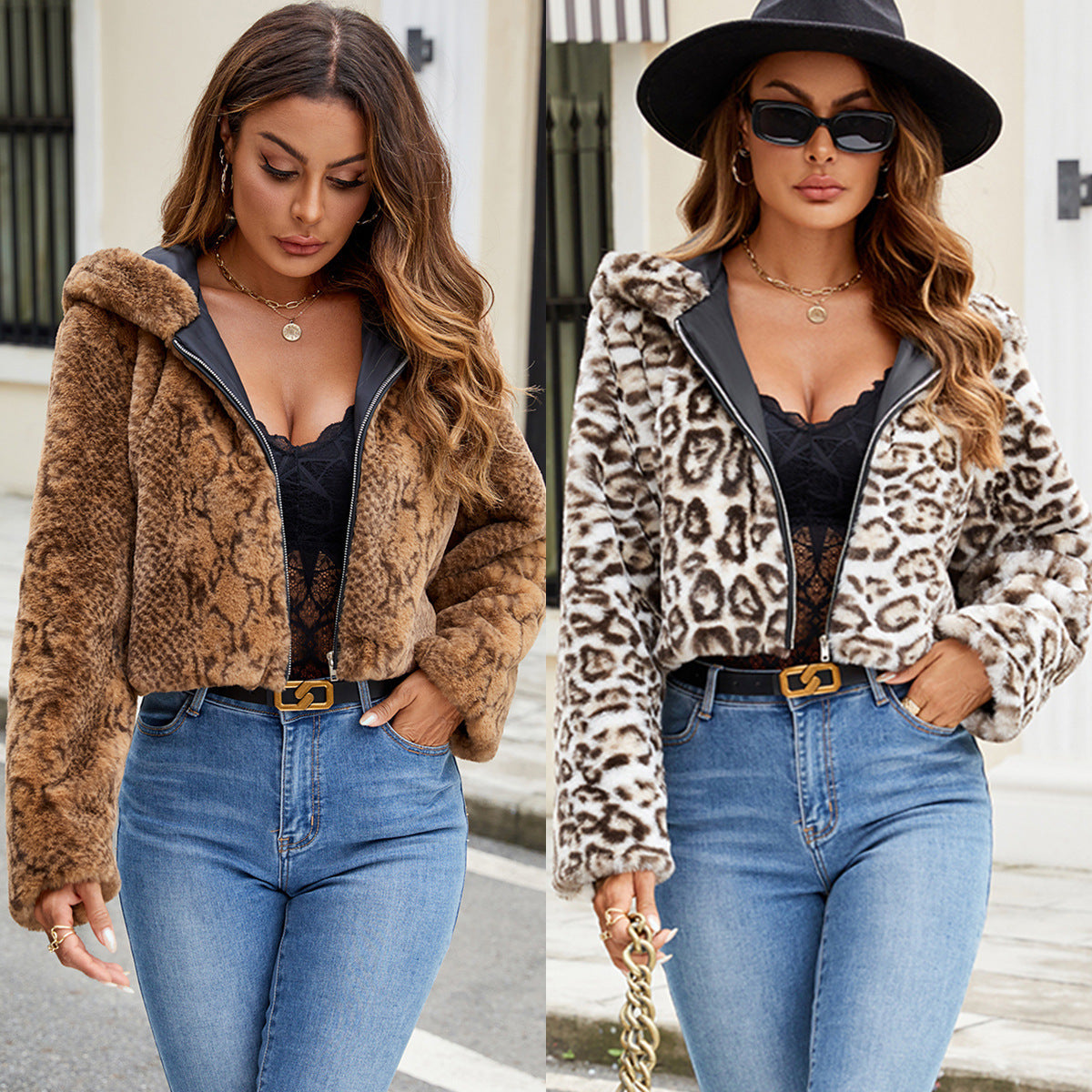 Damen Kunstfelljacke mit kontrastierenden Details und modischem Schnitt EB
