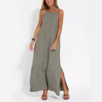 Damen elegantes Maxikleid mit feinen Trägern und schwingendem Saum EB