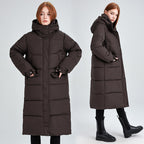 Damen Lange isolierte Winterjacke mit Kapuze und einzippbarem Kragen EB
