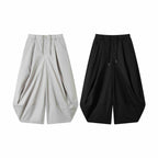 Weite Bermuda-Shorts mit hoher Taille, Falten und Kordelzug