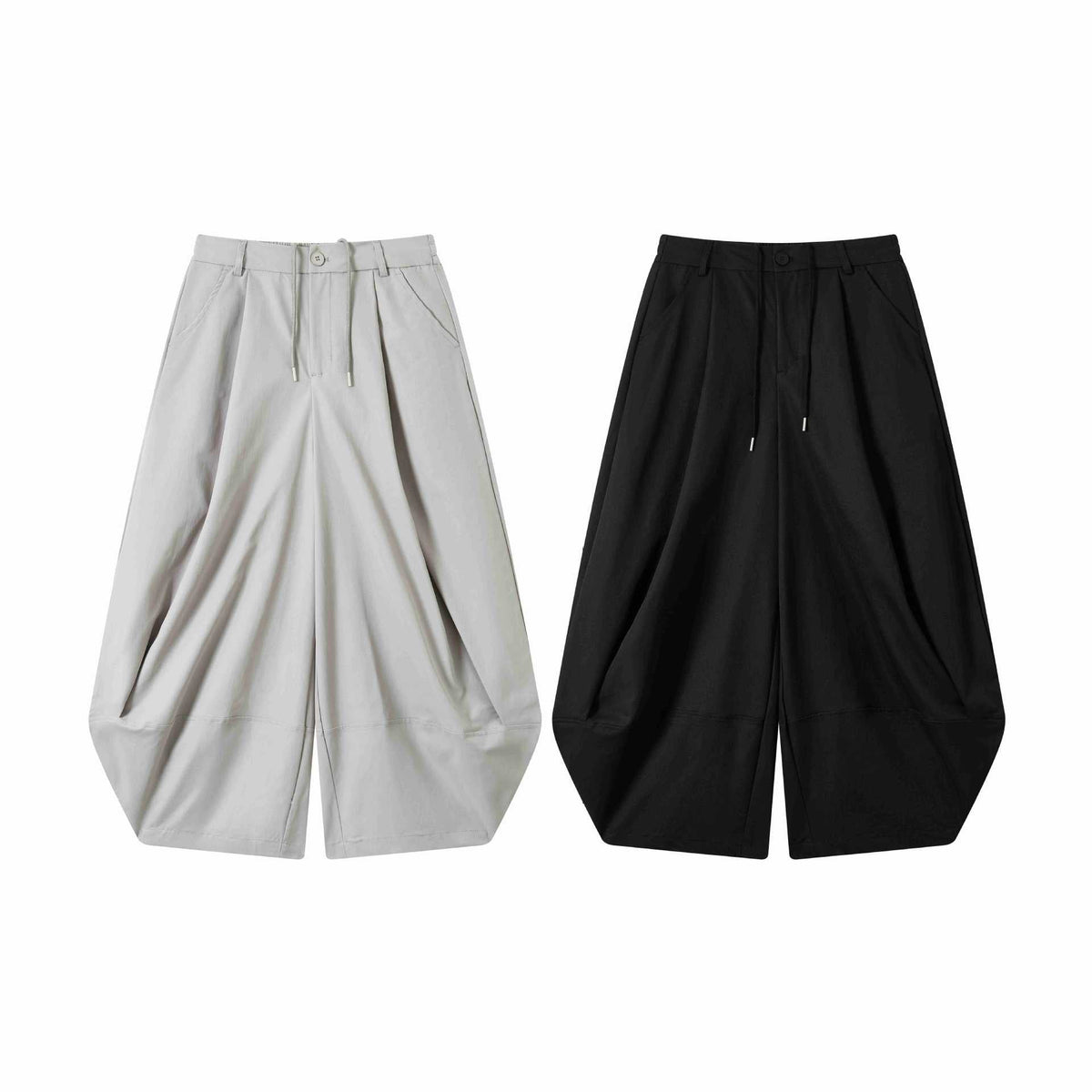 Weite Bermuda-Shorts mit hoher Taille, Falten und Kordelzug