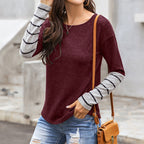 Damen Lässiges Langarmshirt mit gestreiften Ärmeln EB