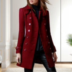 Damen eleganter Trenchcoat mit doppelter Knopfreihe und gewichtetem Kragen EB