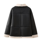 Damen Kunstlederjacke mit weichem Teddyfutter und praktischen Taschen EB