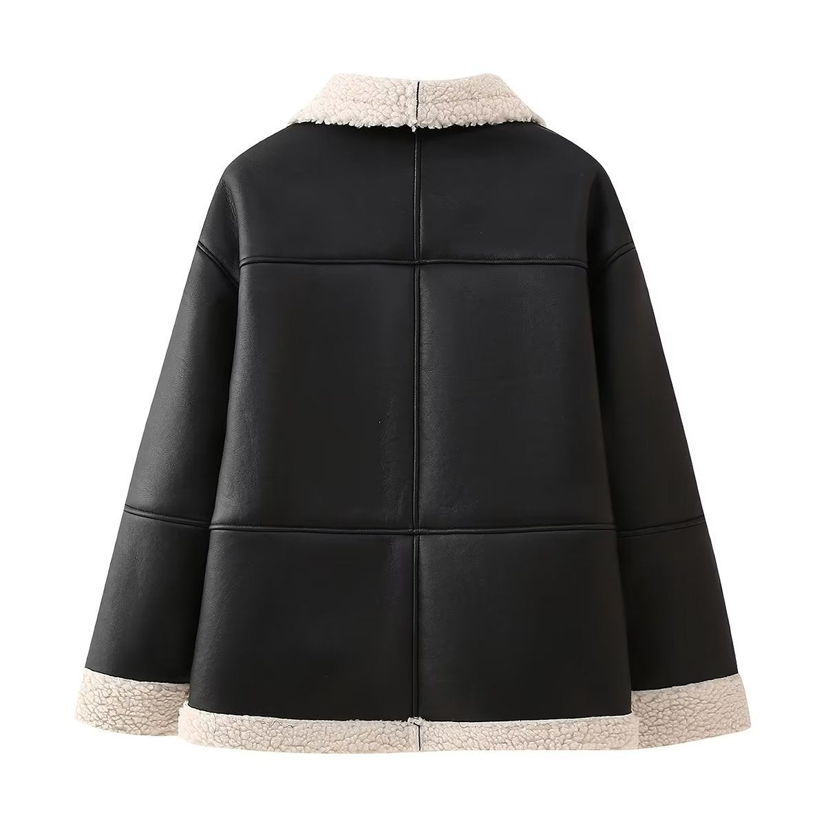 Damen Kunstlederjacke mit weichem Teddyfutter und praktischen Taschen EB