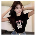 Damen Crop-T-Shirt mit kreativem Skelettdesign und inspirierendem Schriftzug EB