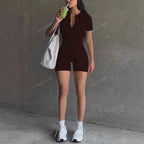 Damen Bodycon Jumpsuit mit kurzem Arm und Reißverschluss EB