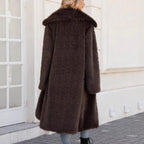 Damen Flauschiger Kunstpelzmantel mit weichem Revers EB