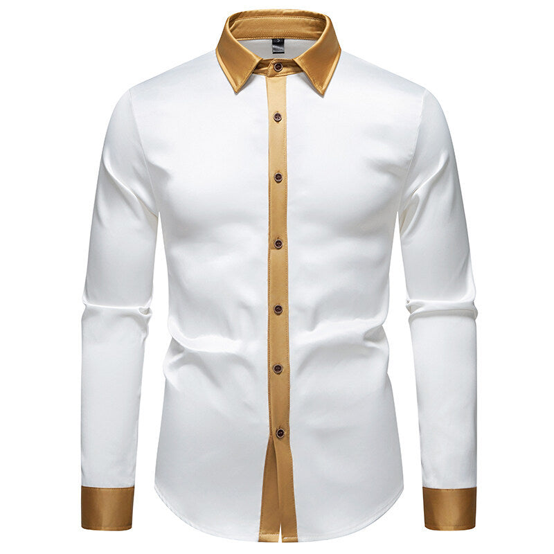 Herren Elegantes Langarmhemd mit Satin-Details EB