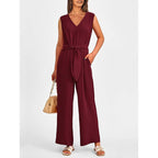 Damen Eleganter Jumpsuit mit taillierter Silhouette und V-Ausschnitt EB