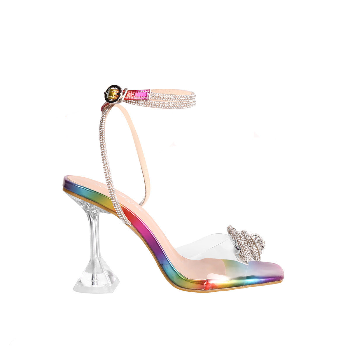 Damen Elegante Abend-Sandaletten mit transparentem Obermaterial und funkelndem Schmuckdetail EB