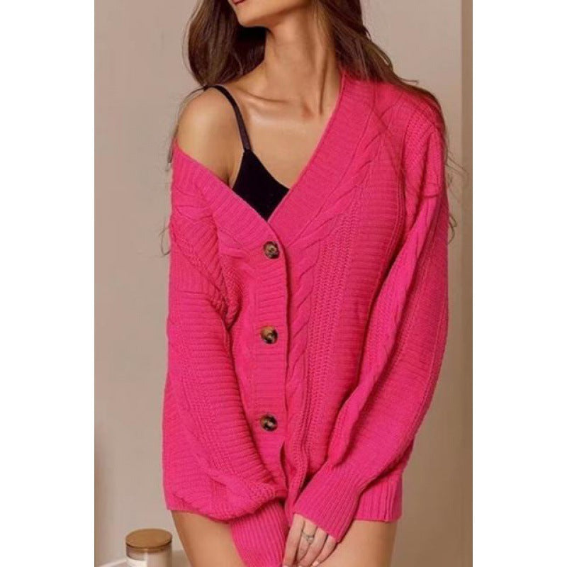 Damen Grobstrickjacke mit voluminösen Ärmeln und Knopfdetails EB