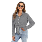Damen nan geknotete Hahnentritt-Bluse mit Hemdkragen und durchgehender Knopfleiste EB