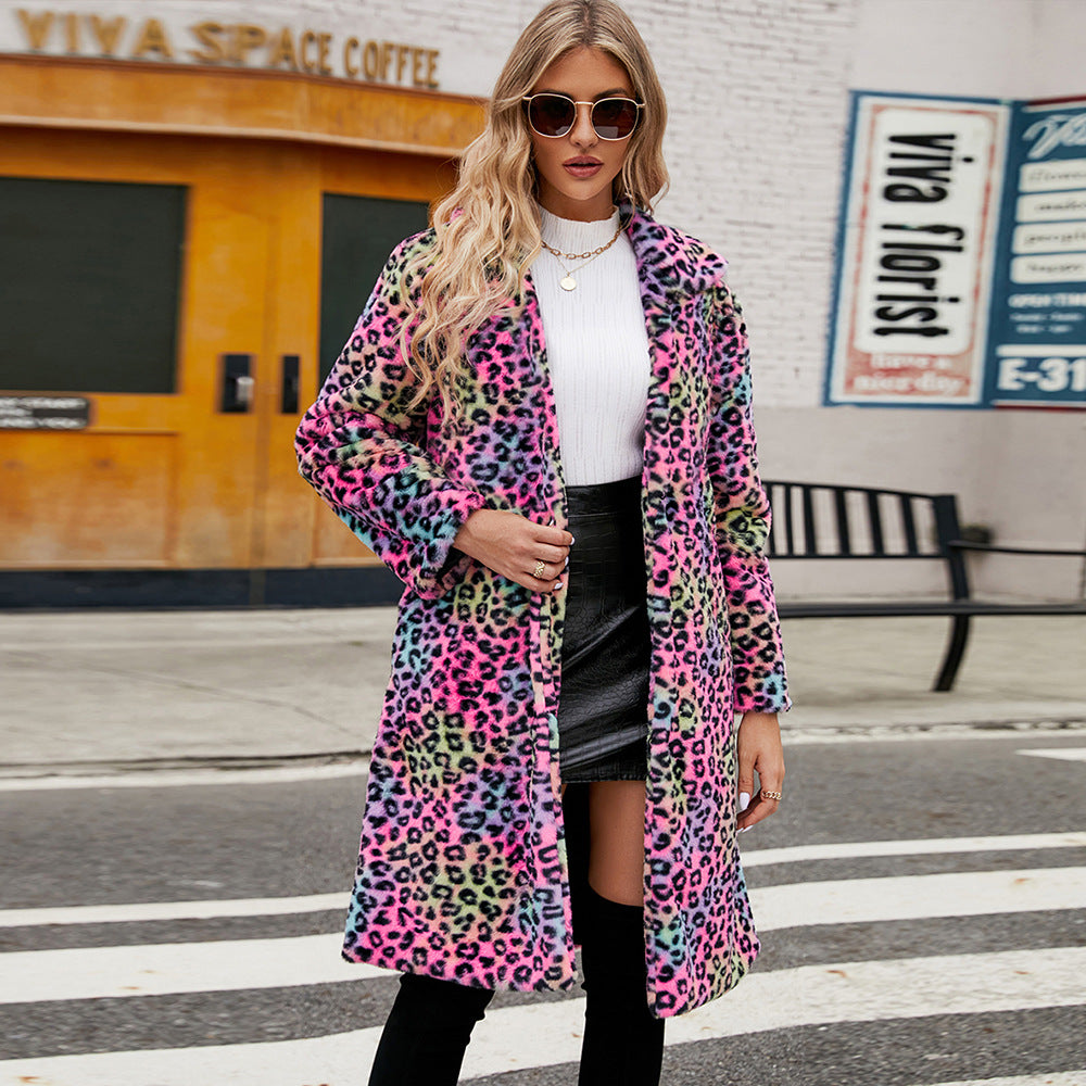 Damen Luxuriöser Leopardenfell-Mantel EB