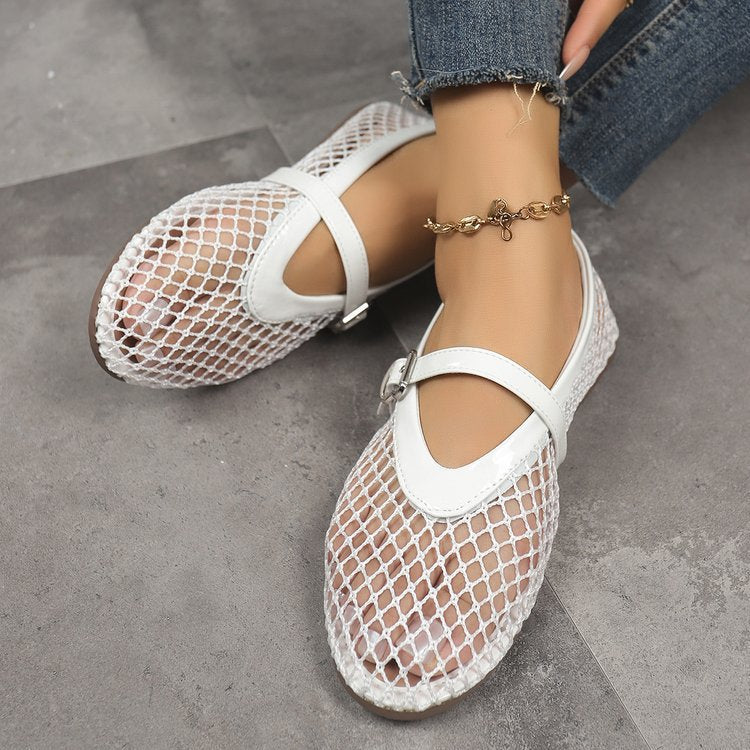 Damen Ballerinas mit modischem Netzdesign und dekorativem Riemchen EB
