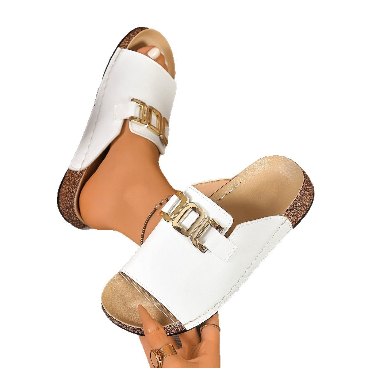Damen elegante Clogs mit modischer Schnallenapplikation und anatomischem Fußbett EB