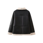 Damen Kunstlederjacke mit gemütlichem Teddyfutter und praktischen Taschen EB