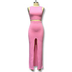 Damen Elegantes und figurbetontes Halbarm-Top mit hohem Schnitt und passendem Rock EB